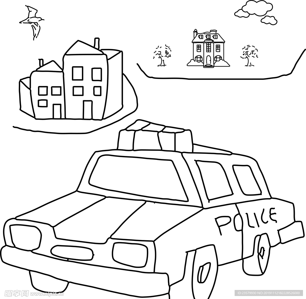 出租车场景简笔画