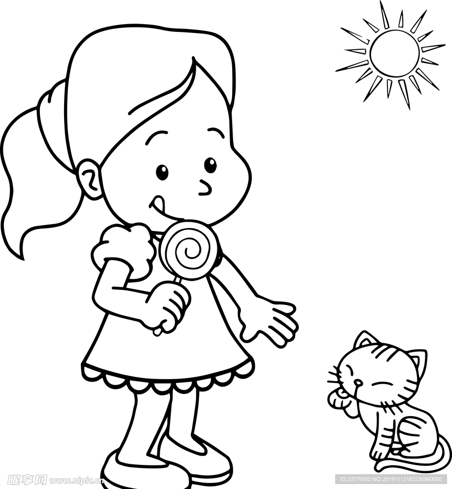 逗猫女孩简笔画
