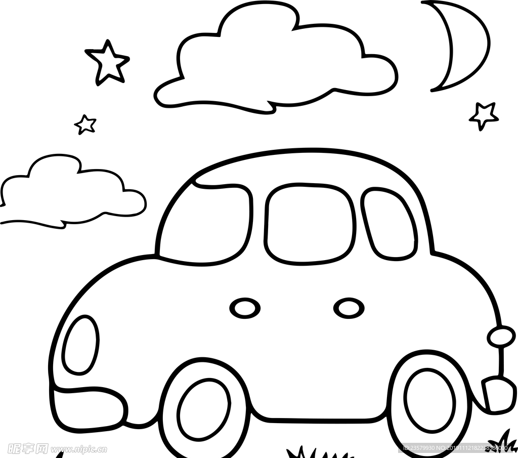 轿车月下场景简笔画