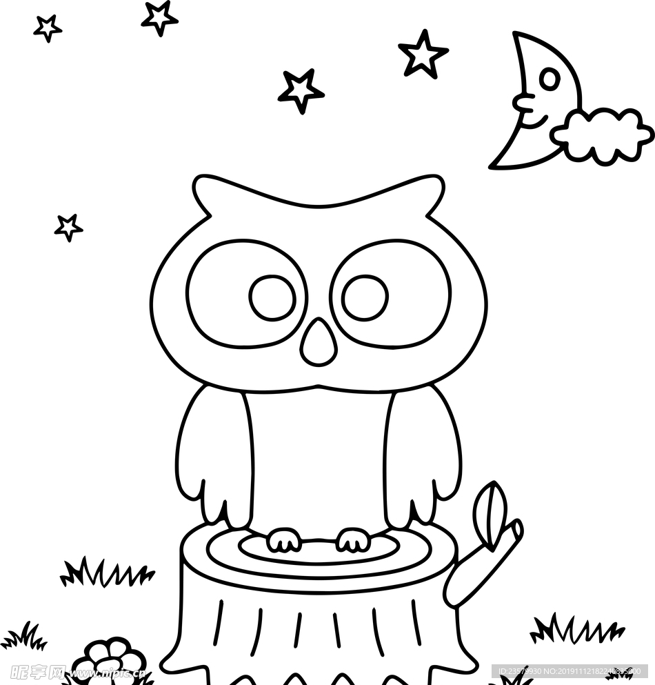 猫头鹰场景简笔画