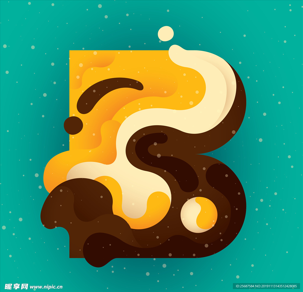 抽象字母B设计制成的流体形状