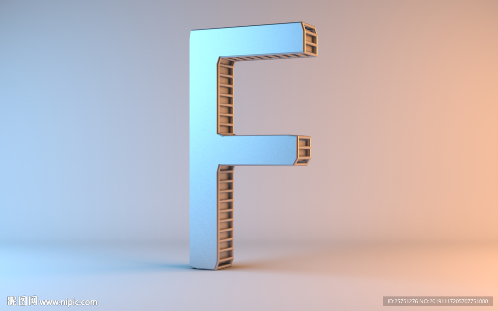 C4D金属质感字母F