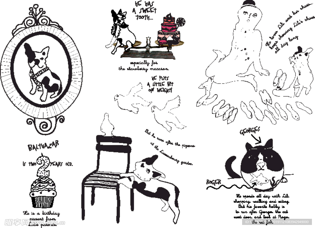 手绘卡通美女宠物