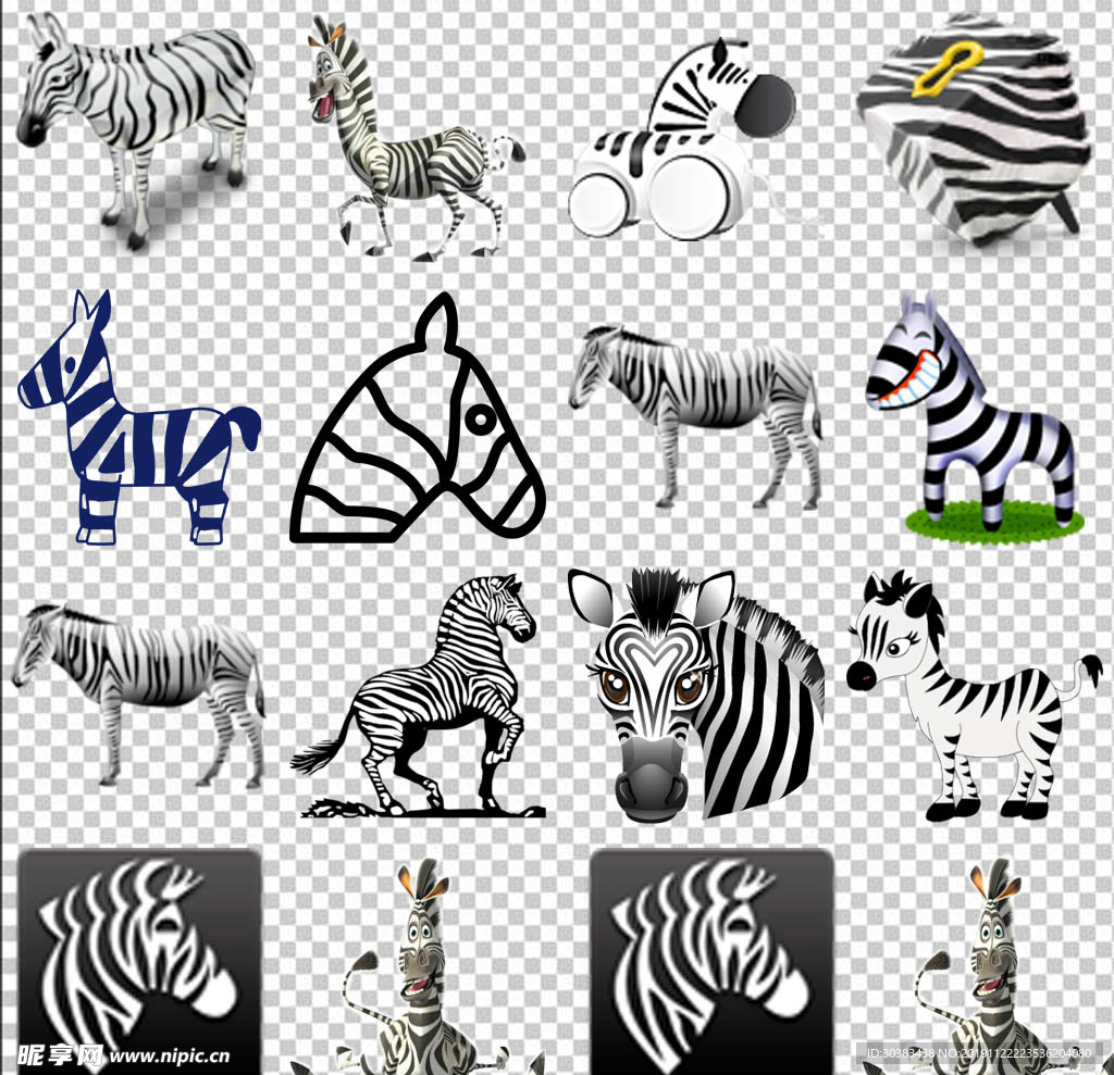 14张斑马图标素材免扣素材