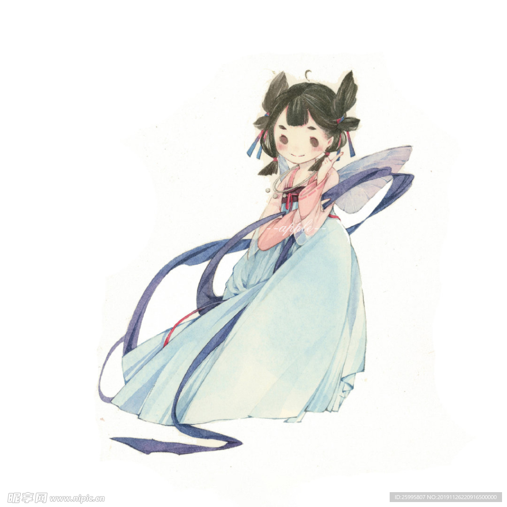 水彩插画精灵女孩