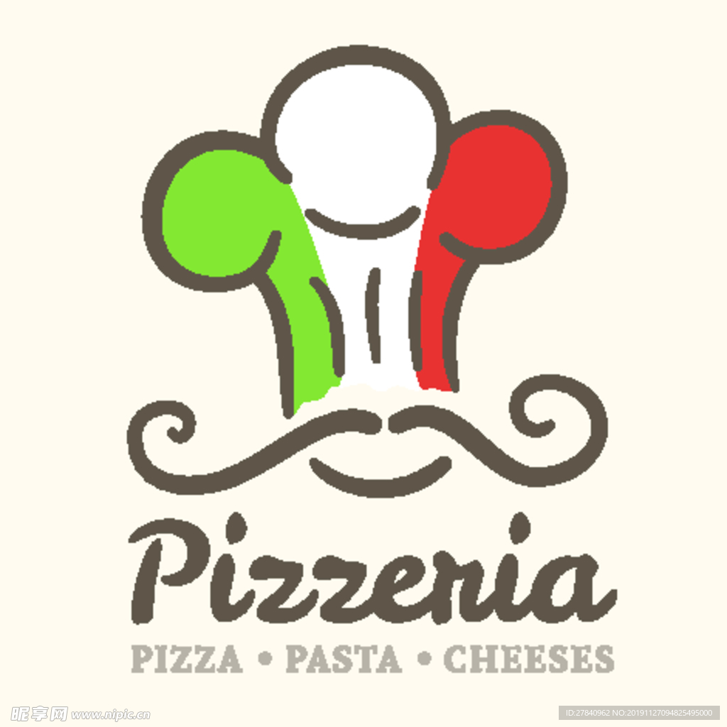 彩色厨师帽意大利批萨店标志矢量
