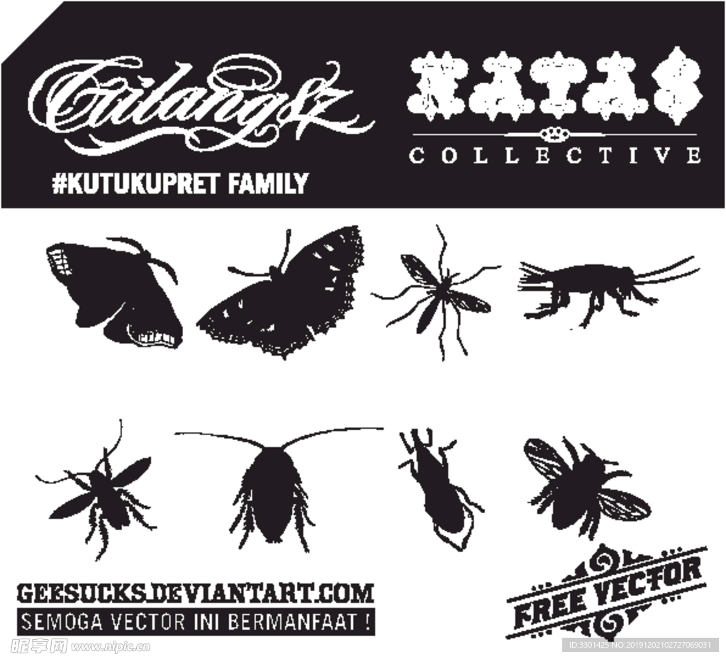 黑白昆虫害虫剪影