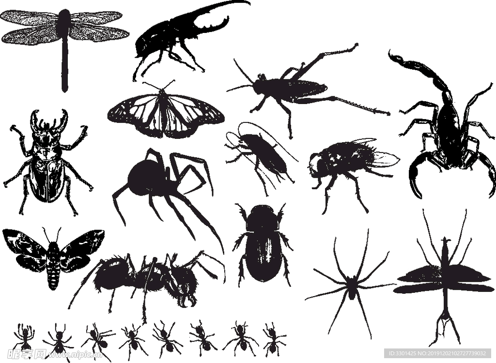 昆虫黑白剪影系列