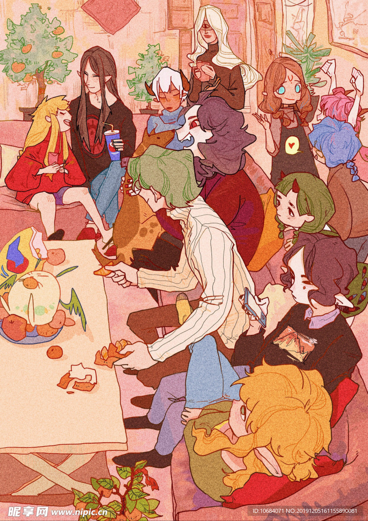 创意手绘矢量家庭聚餐插画