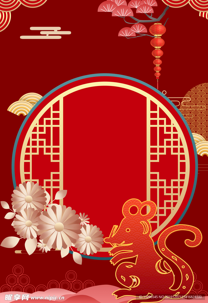 春节鼠年红色广告海报背景素材