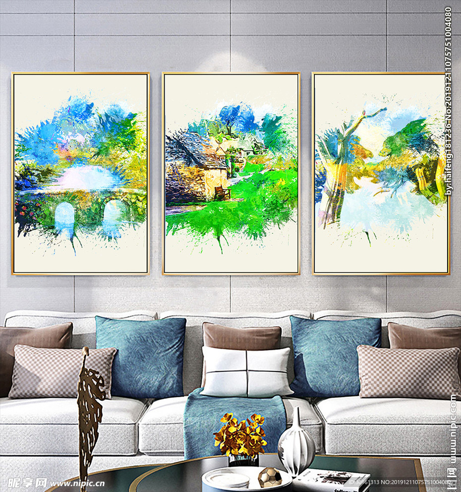 水彩风景三联画