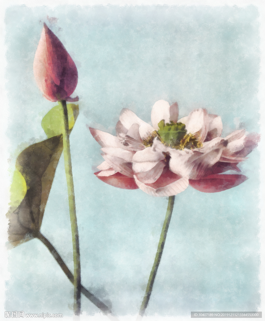 原创水墨水彩意境荷花装饰画挂画