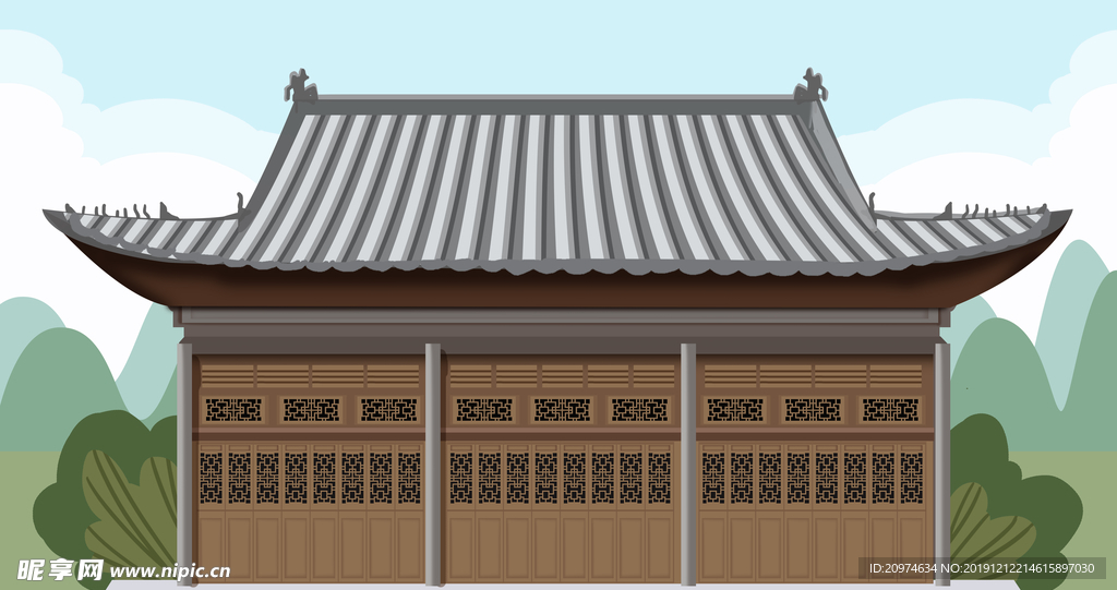 中国风建筑插画