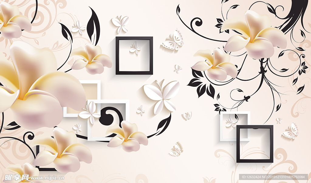 3D鸡蛋花花朵壁画背景墙