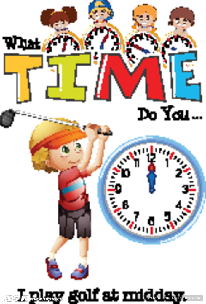 卡通儿童和时钟