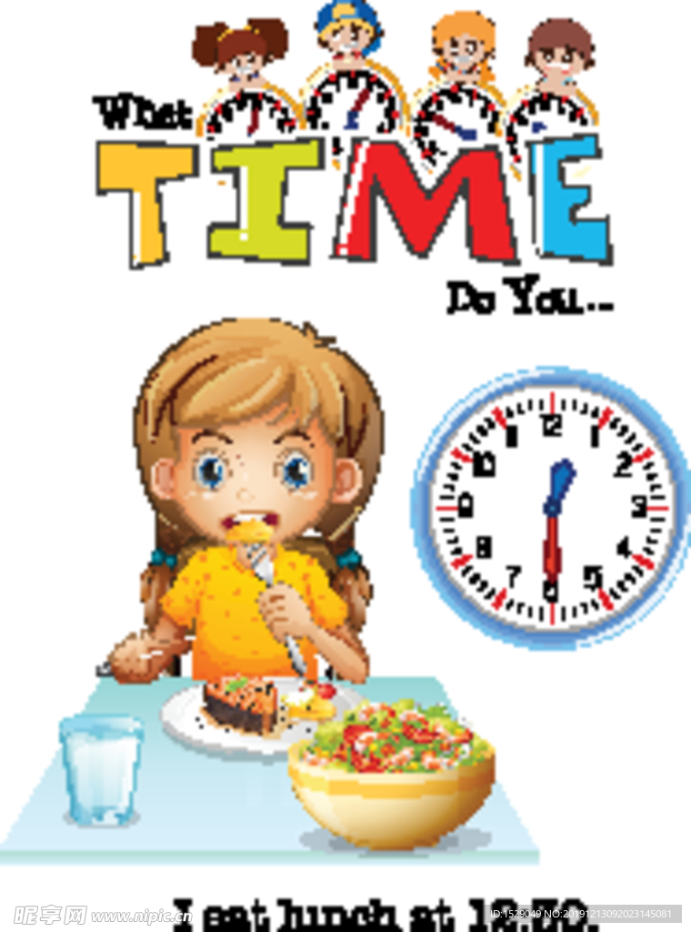 卡通儿童和时钟