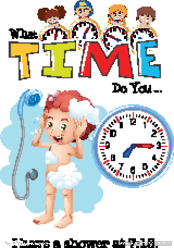 卡通儿童和时钟