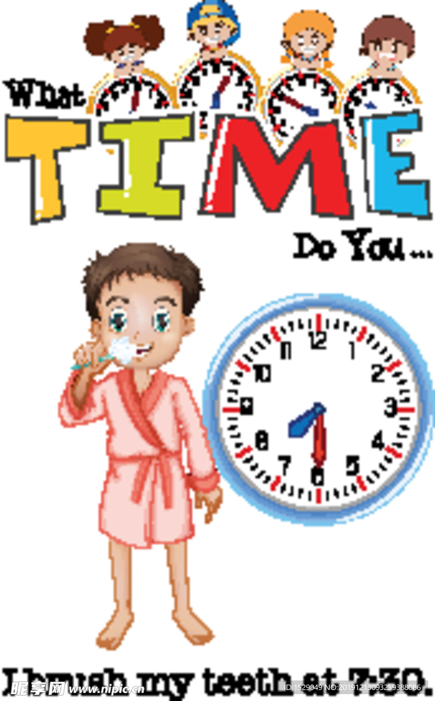 卡通儿童和时钟