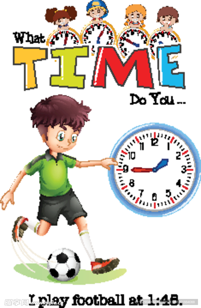 卡通儿童和时钟