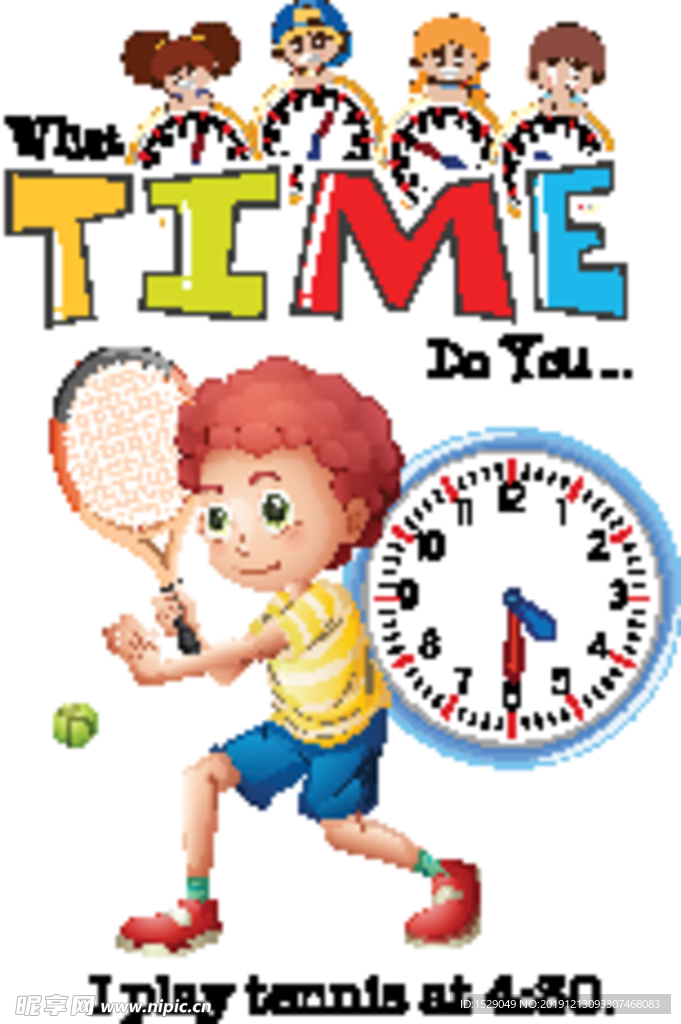 卡通儿童和时钟