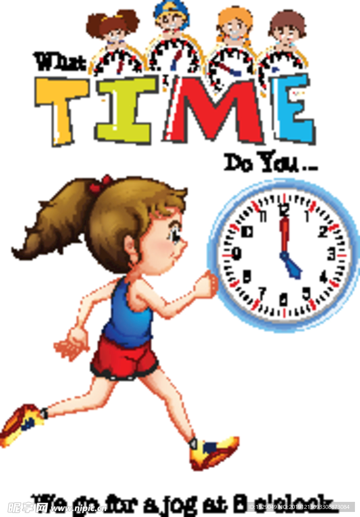 卡通儿童和时钟