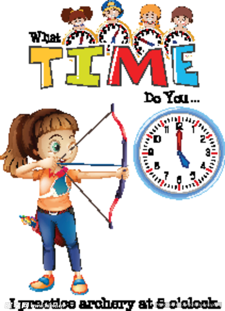 卡通儿童和时钟