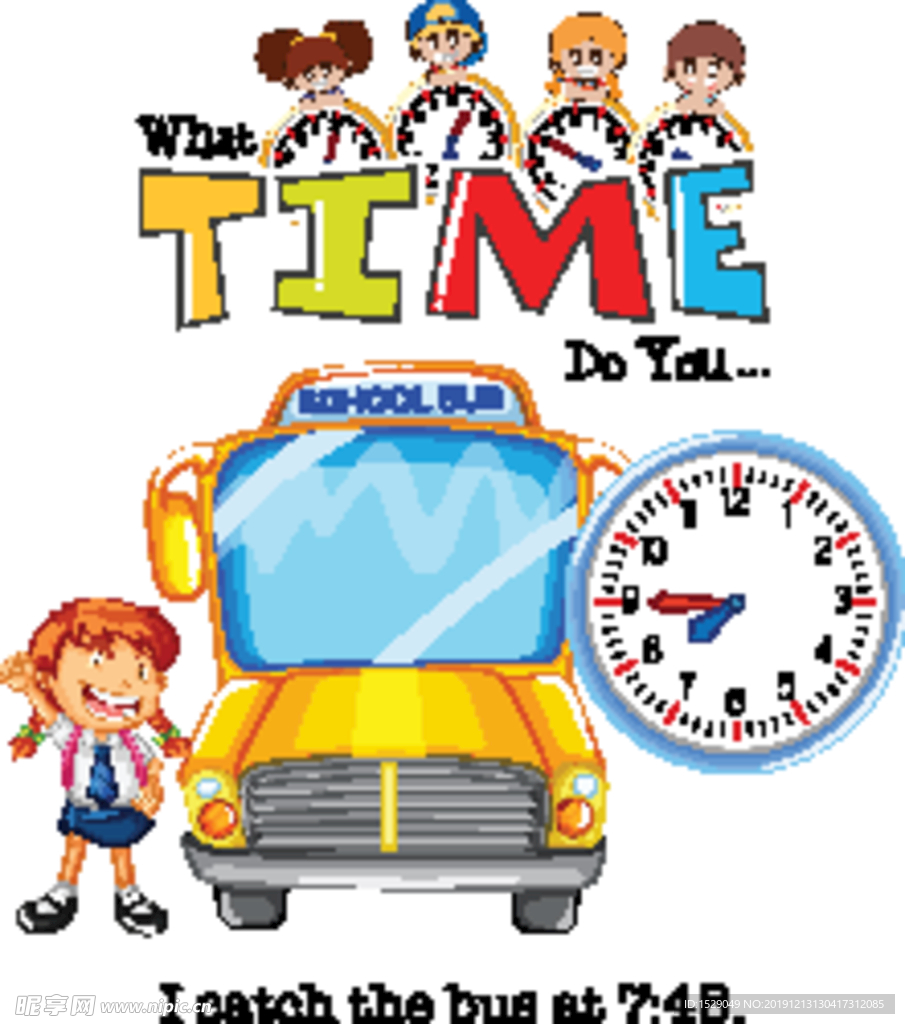 卡通儿童和时钟