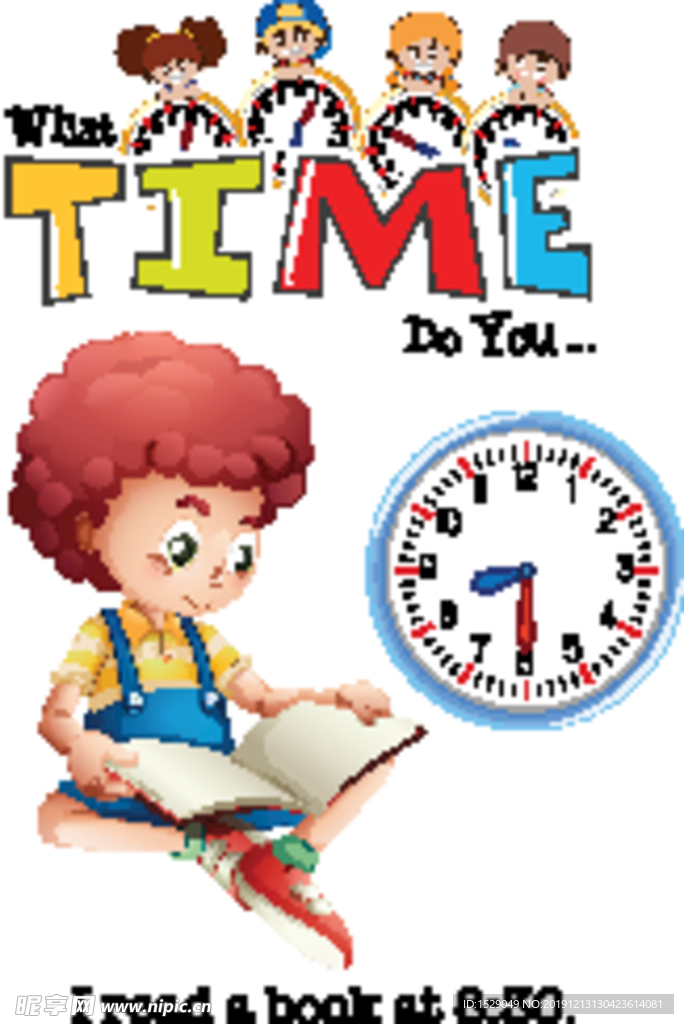卡通儿童和时钟