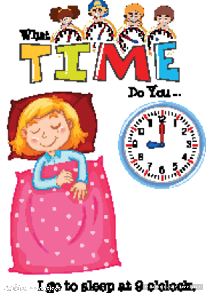 卡通儿童和时钟