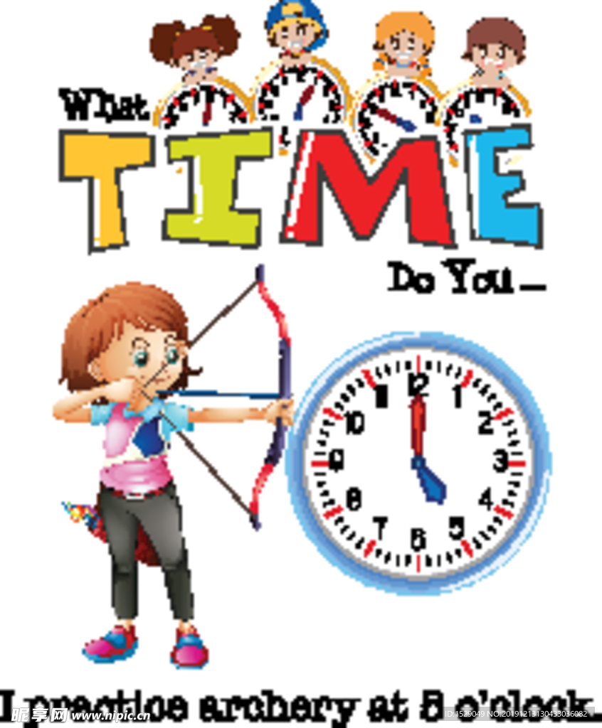 卡通儿童和时钟