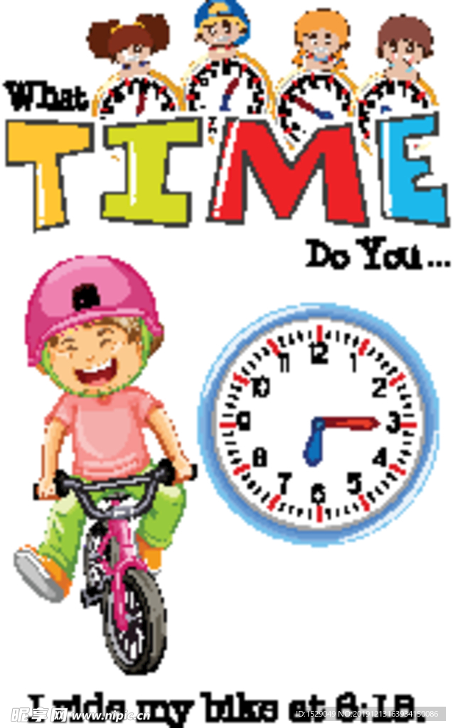 卡通儿童和时钟