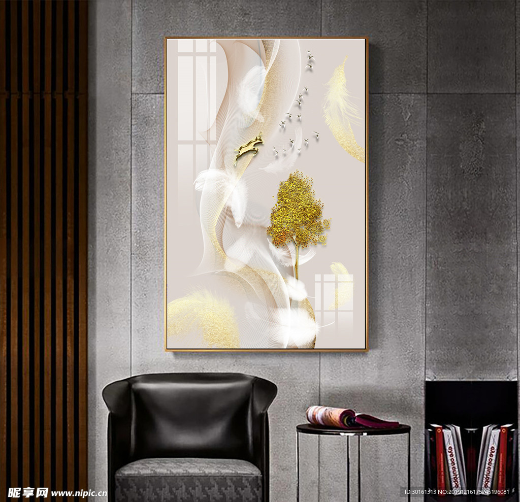 麋鹿羽毛客厅装饰画