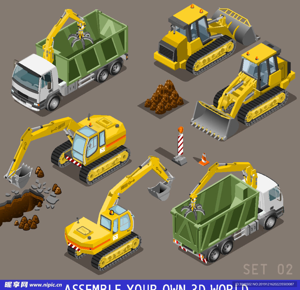 矢量手绘工程车