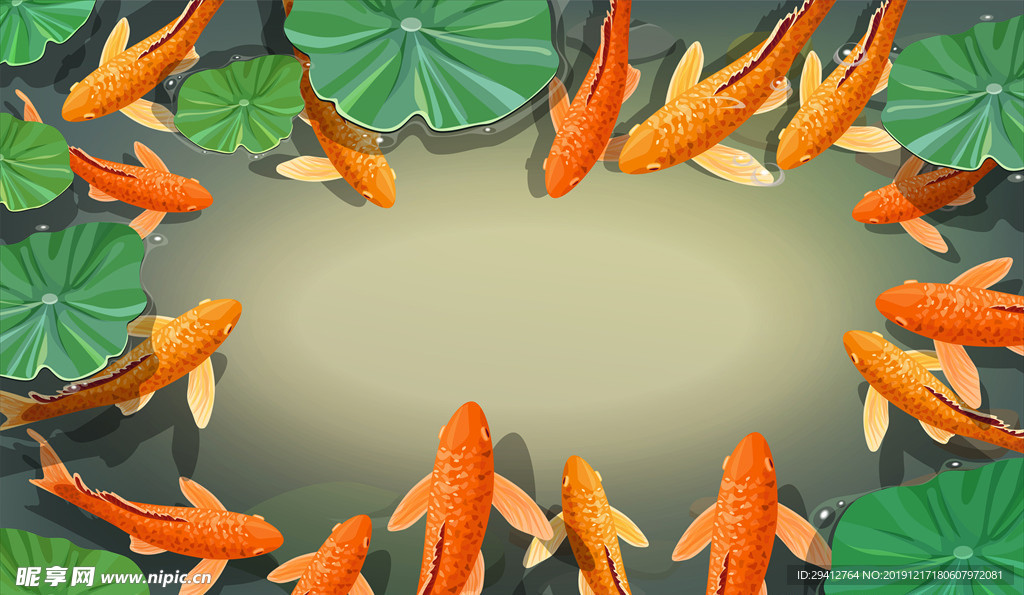 金鱼荷花装饰画