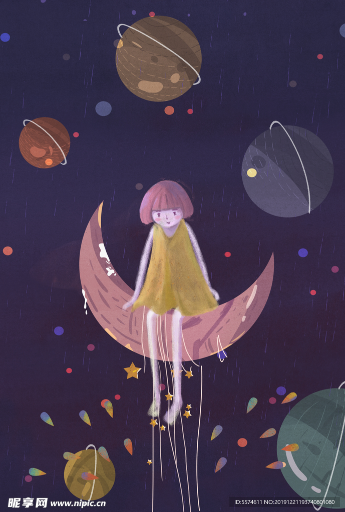 梦幻插画 少女手绘插画