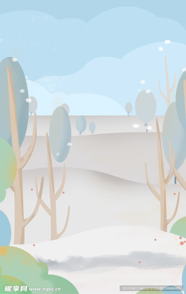 卡通树木 风景画 圆形风景 卡