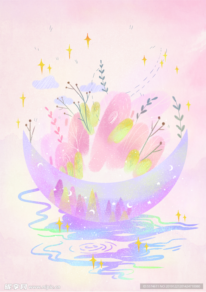 梦幻插画 卡通风景插画