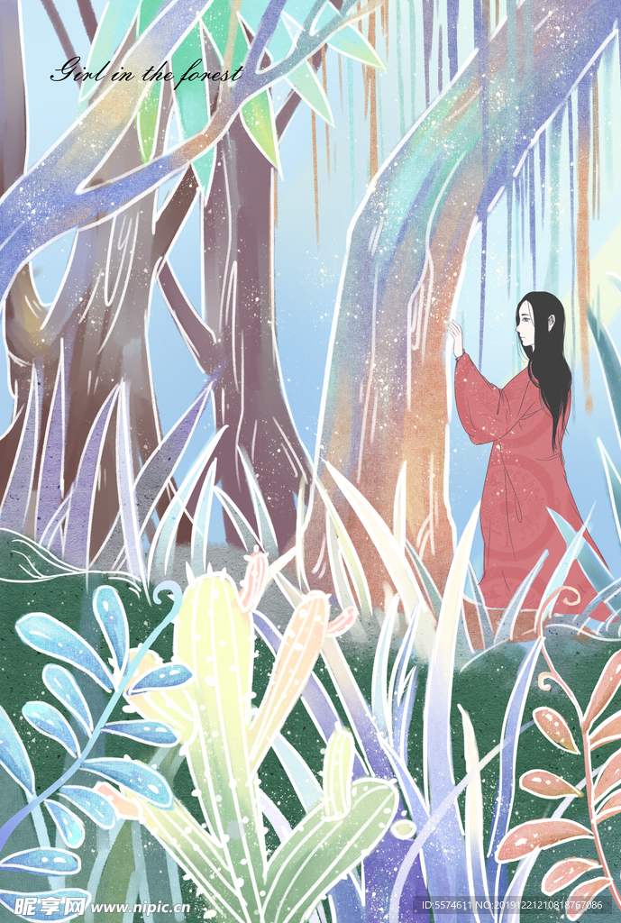 梦幻插画 少女手绘插画