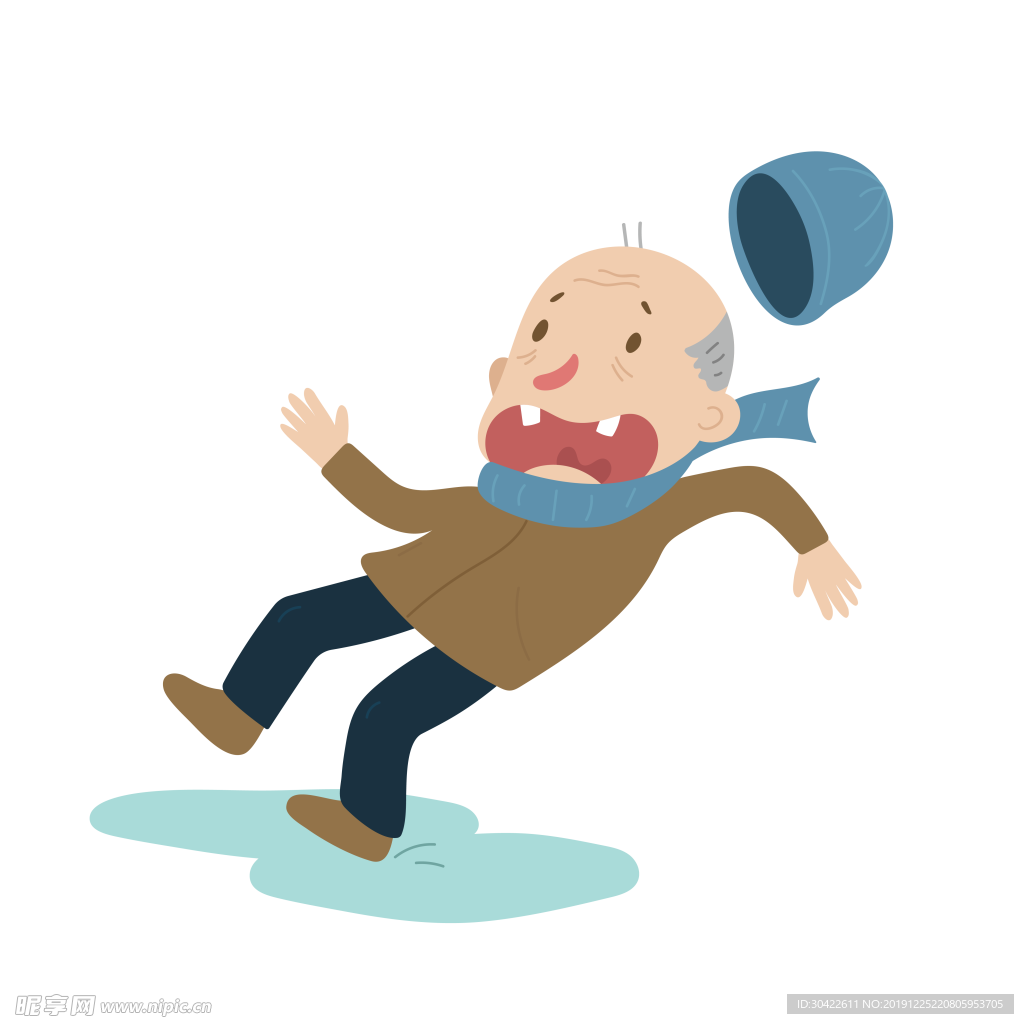 卡通人物 摔倒的老爷爷 PNG