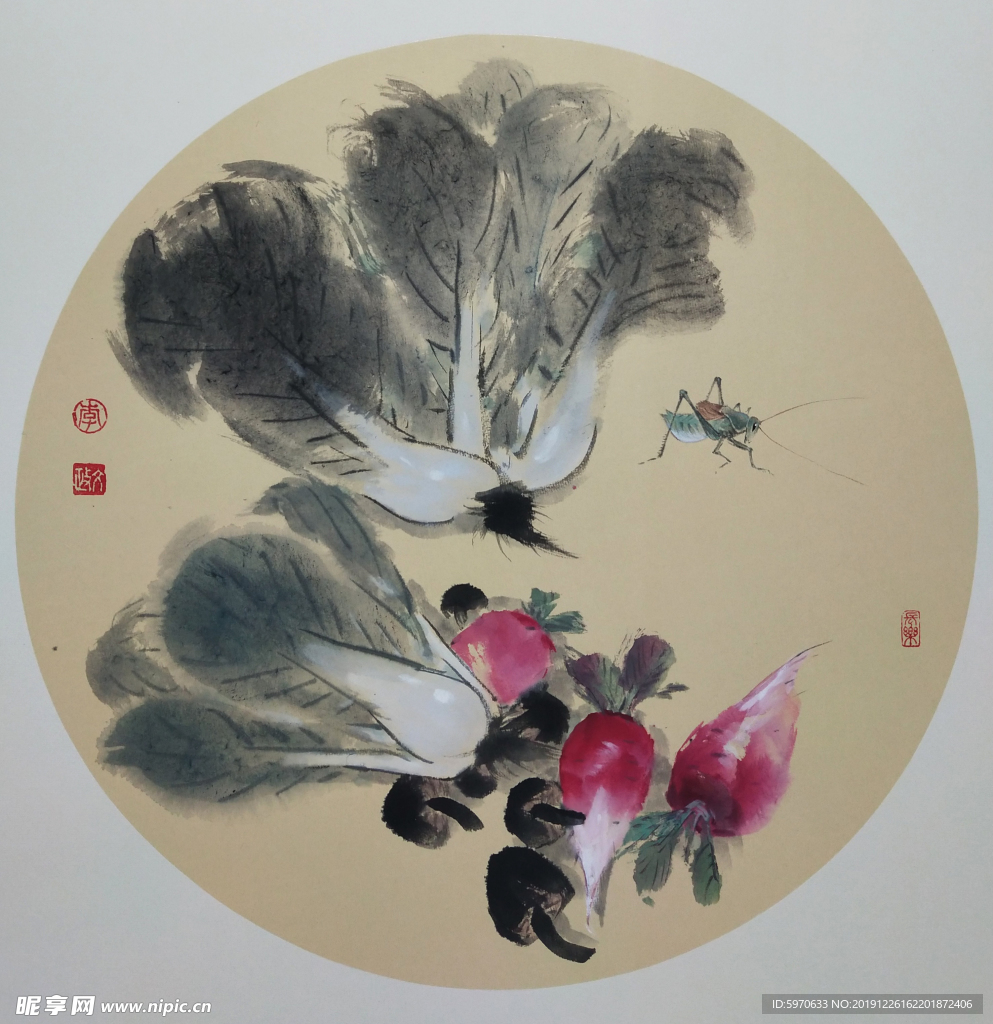 国画白菜   名家扇面