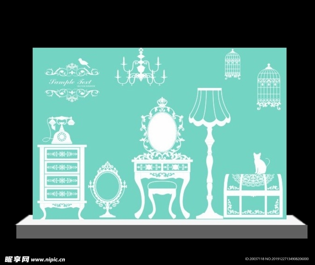 婚礼 背景板 logo 手绘花