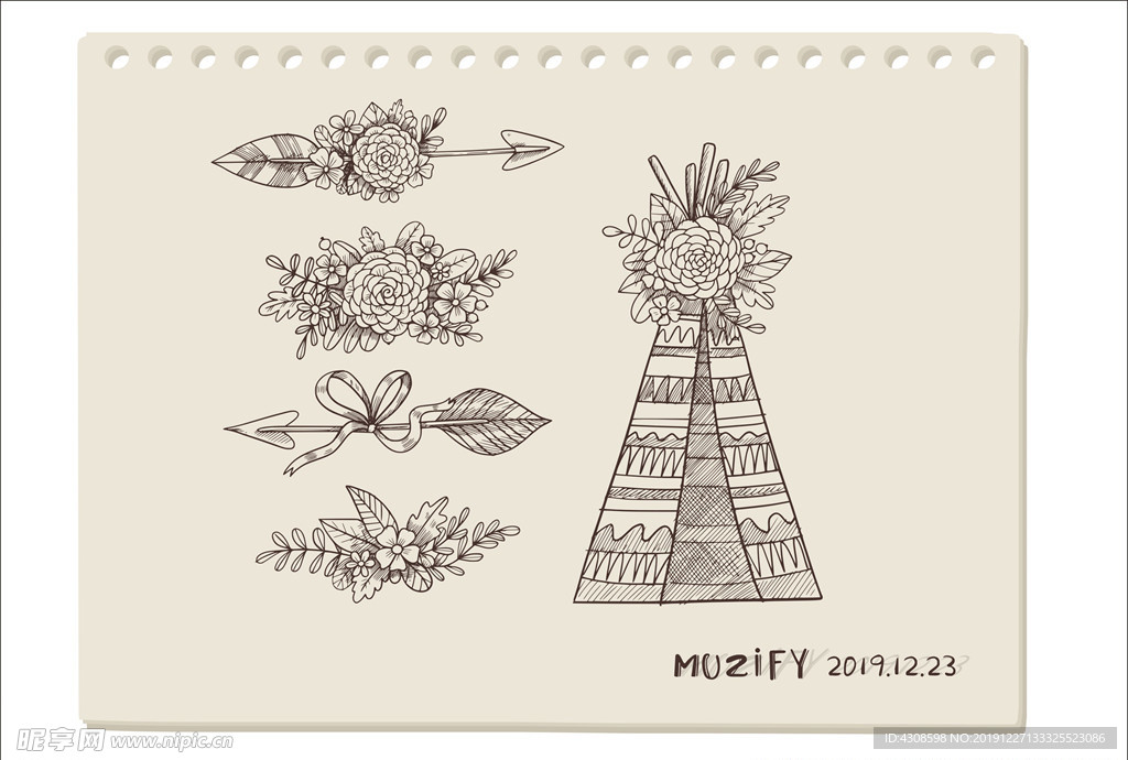 5款入波西米亚风格手绘稿