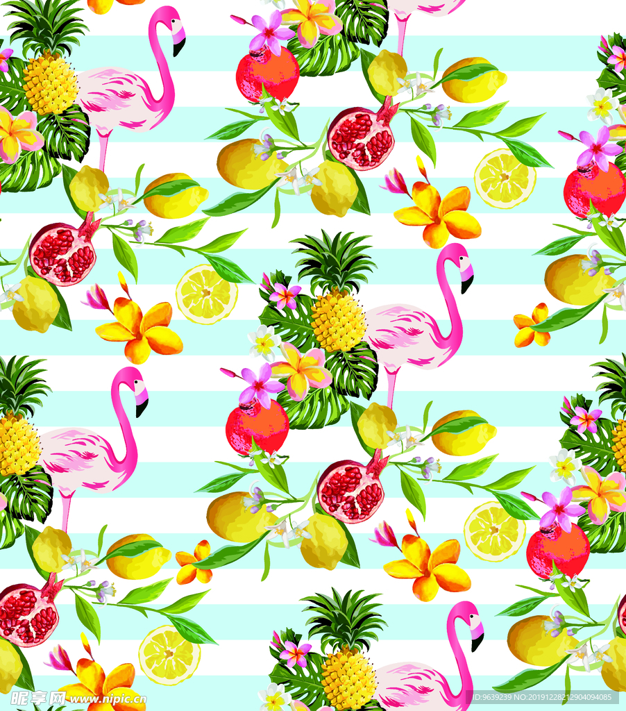 火烈鸟与植物水果