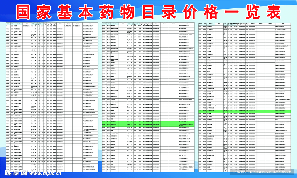 药物价格一览表