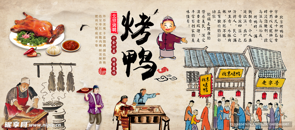 北京烤鸭 烤鸭背景墙 复古