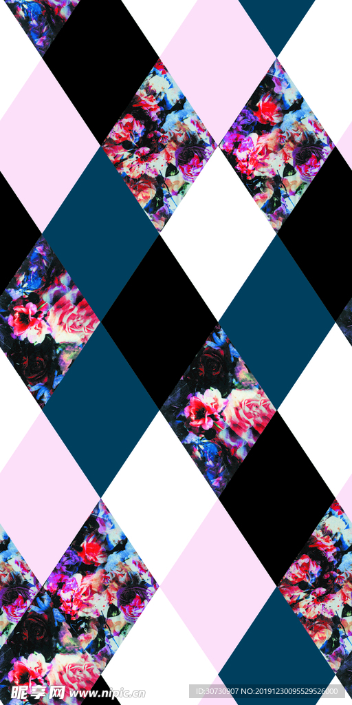 格子鲜花无缝 印花