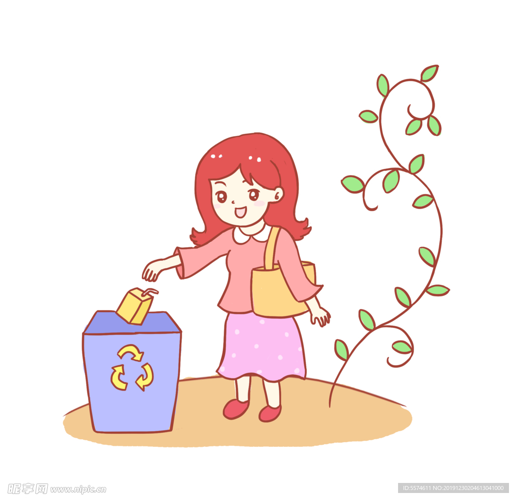 卡通扔垃圾女孩