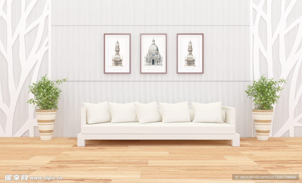 现代简约客厅空白沙发背景效果图