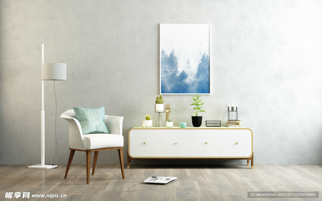 现代简约客厅空白沙发背景效果图