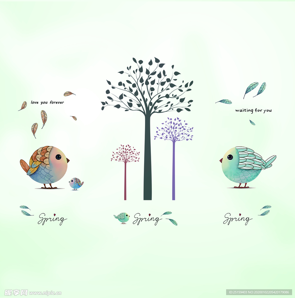 北欧可爱小鸟字母组合装饰画